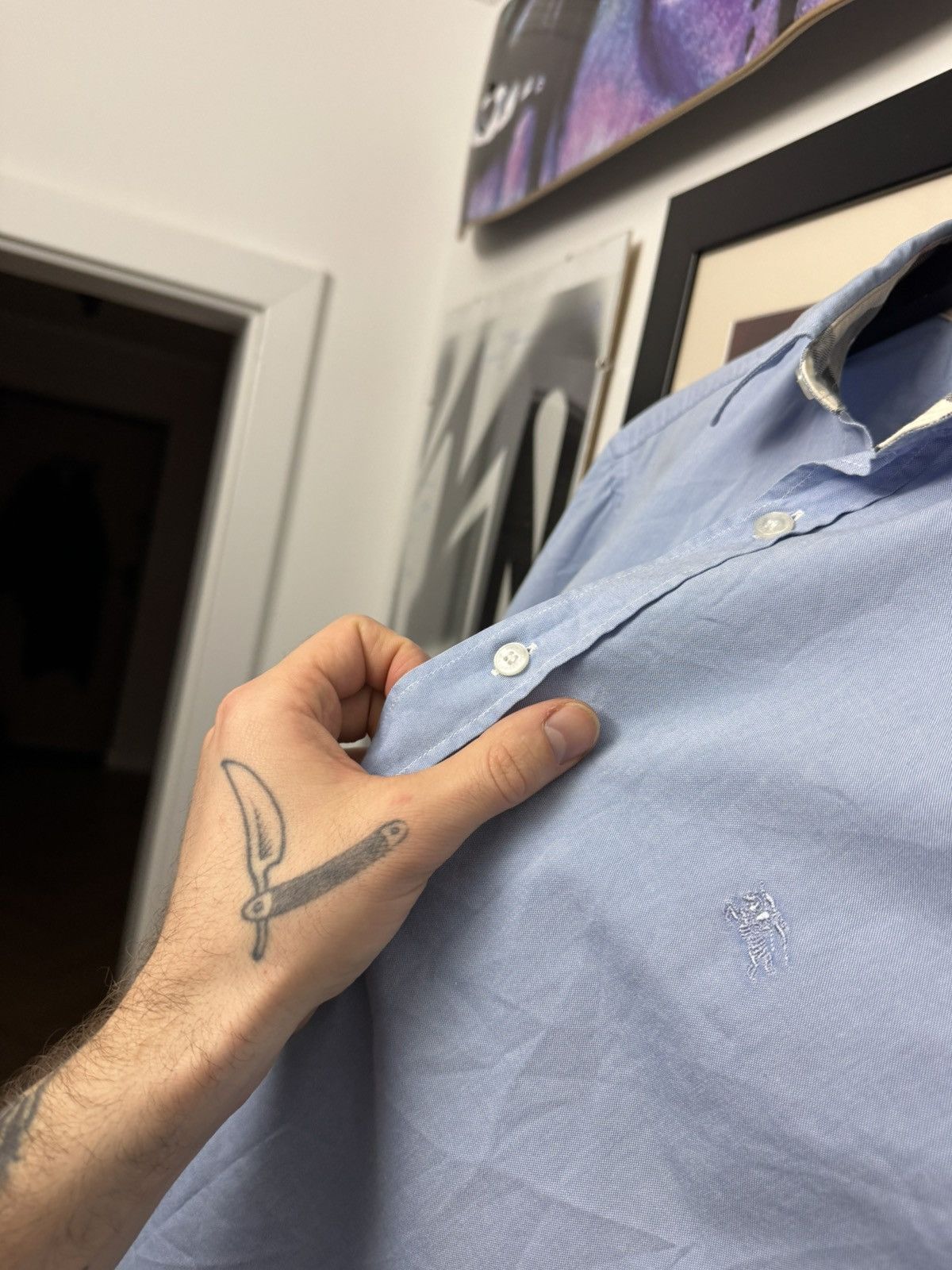 Burberry Burberry Button Up Casual Shirt Blue Nova Check Rare Luxury Size US L / EU 52-54 / 3 - 6 Thumbnail