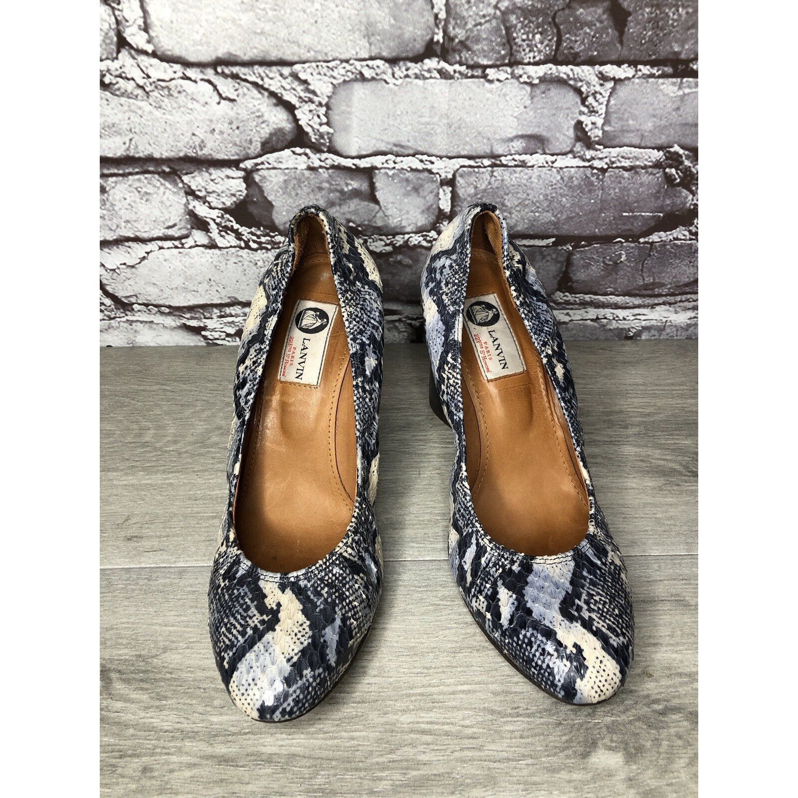 Lanvin LANVIN Ivory Blue Leather Snake Skin Pumps High Wedges Shoes Size US 9.5 / IT 39.5 - 2 Thumbnail