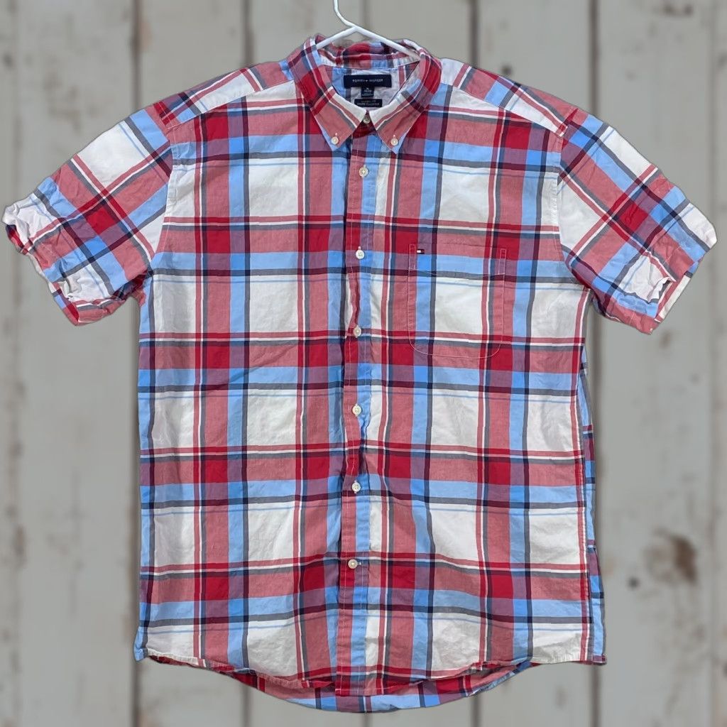 Tommy Hilfiger Tommy Hilfiger Mens Shirt XL Plaid Red Blue White Button Up Short Sleeve Size US XL / EU 56 / 4 - 1 Thumbnail