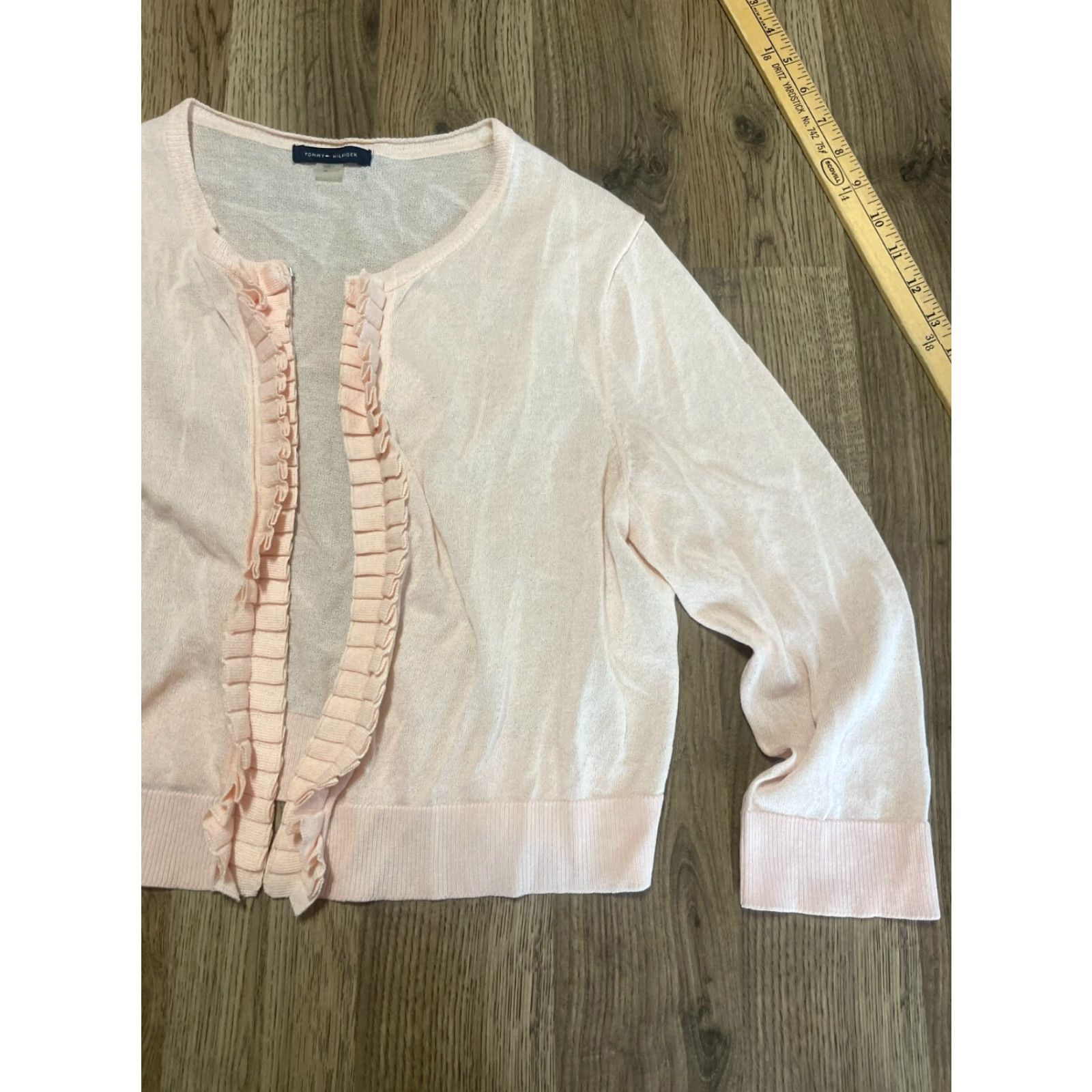 Tommy Hilfiger Tommy Hilfiger Sweater Cardigan, Women, Size Medium, Open 3/4 Sleeve, Pink, Casual, Regular Fit, Solid Pattern, Fall Spring Summer, Womens Size M / US 6-8 / IT 42-44 - 3 Thumbnail