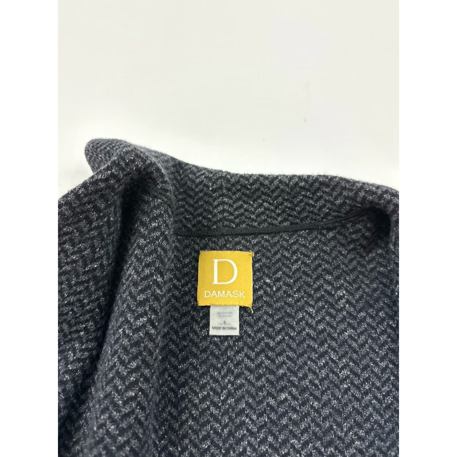 Vintage Damask Cardigan Sweater Women’s S Open Gray Herringbone Ribbed Classic Preppy Confident Casual Size S / US 4 / IT 40 - 3 Thumbnail