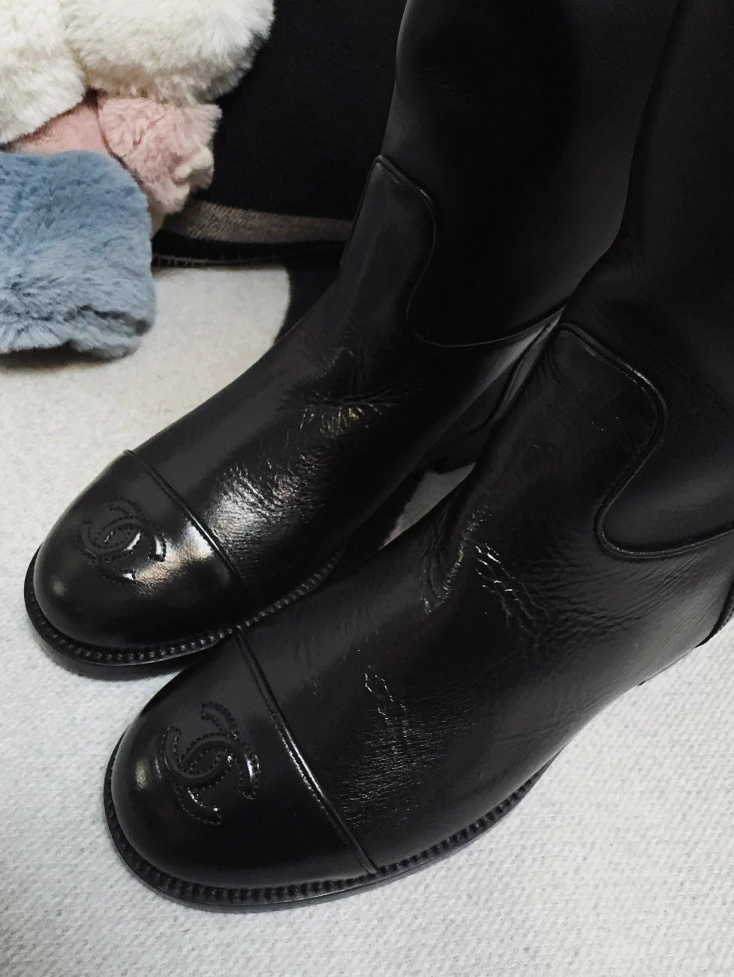 Chanel Chanel Black CC Embroidered Leather Riding Knee-high Boots Size US 5 / IT 35 - 2 Thumbnail
