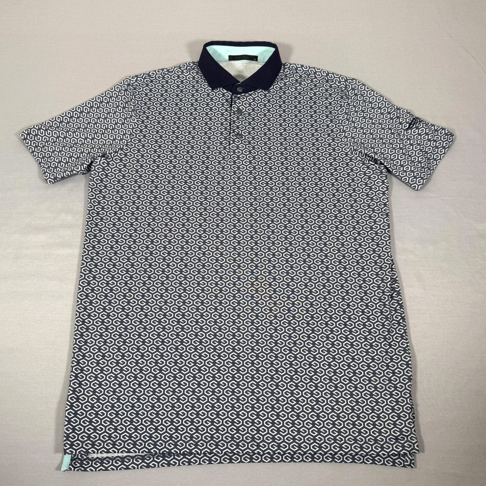 Vintage Greyson Polo Shirt Mens Medium Blue Geometric Print Golf Polo Stretch Performance Moisture Wicking Size US M / EU 48-50 / 2 - 2 Thumbnail