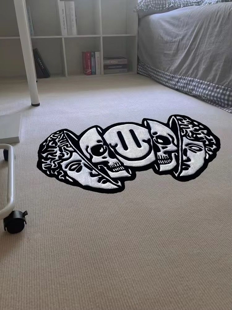 Handmade Gothic Punk Skull Smiling Face Skeleton Carpet Rug Size ONE SIZE - 1 Thumbnail