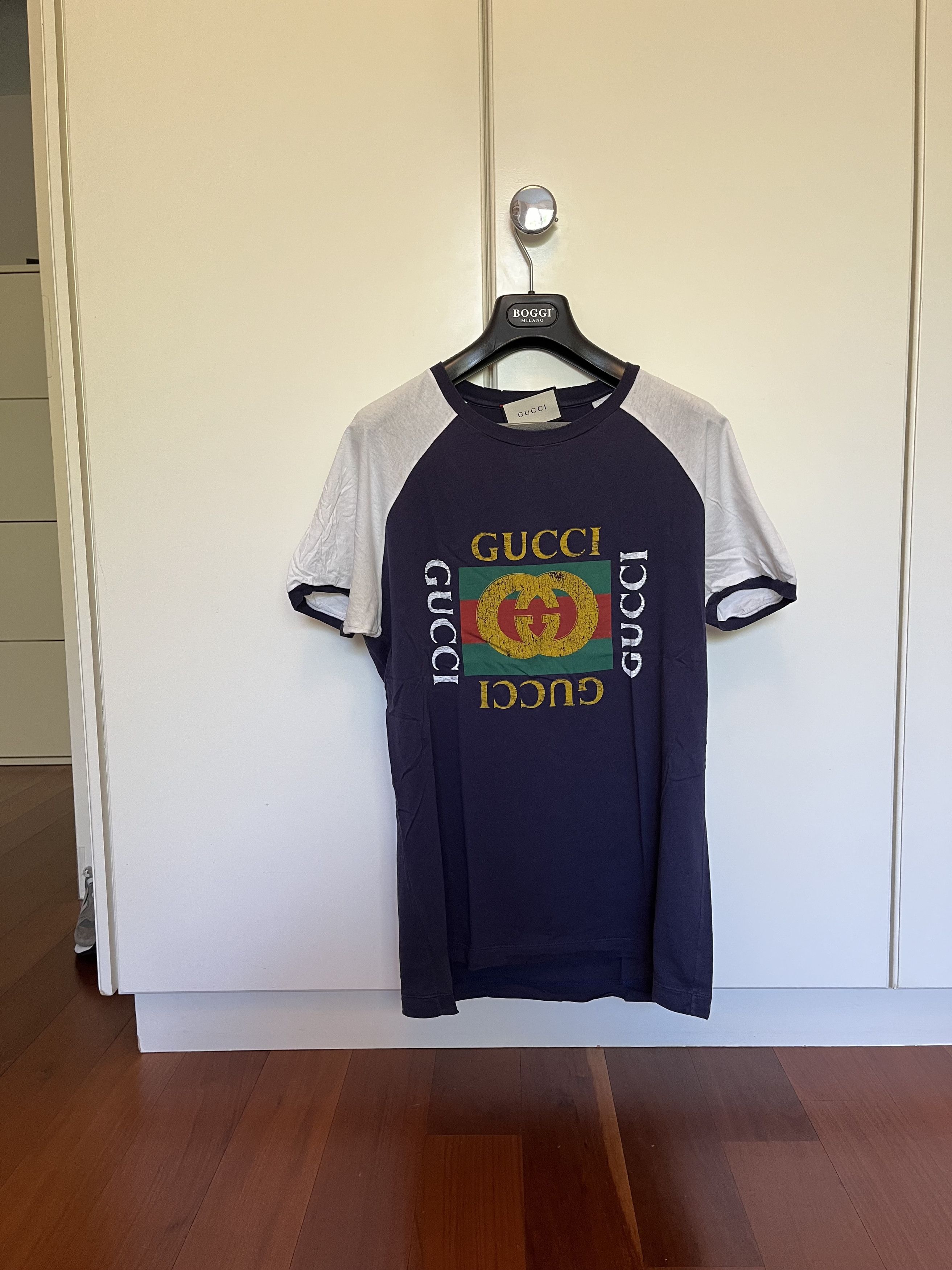 Gucci Gucci Navy Raglan Modern Future Logo T-Shirt Size US M / EU 48-50 / 2 - 1 Thumbnail