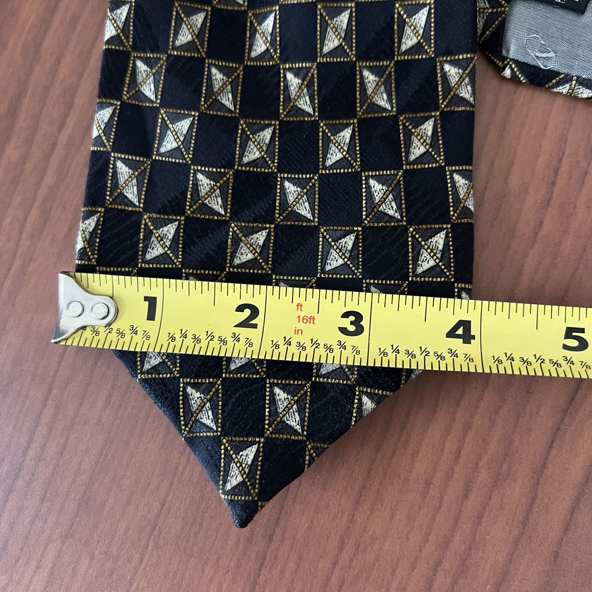 Valentino Valentino Men's Necktie Handmade Italy Silk Gold Black Geo Size ONE SIZE - 10 Thumbnail