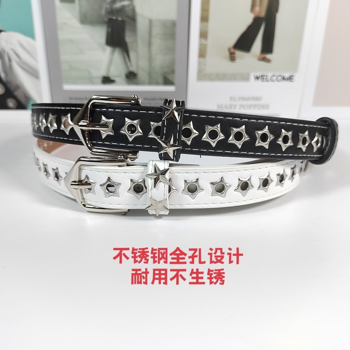 Designer Modern Vintage Belt Riveted Belts Menswear Accessories Size ONE SIZE - 2 Thumbnail