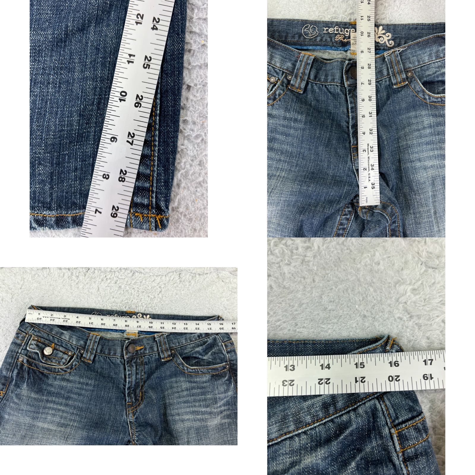 Vintage Refuge Jeans Women 13 Blue Denim Cotton Blend Stretch Bootcut 31x29 Low Rise 5-Pocket Design Regular Inseam 29 in Size 34" / US 12 / IT 48 - 8 Thumbnail