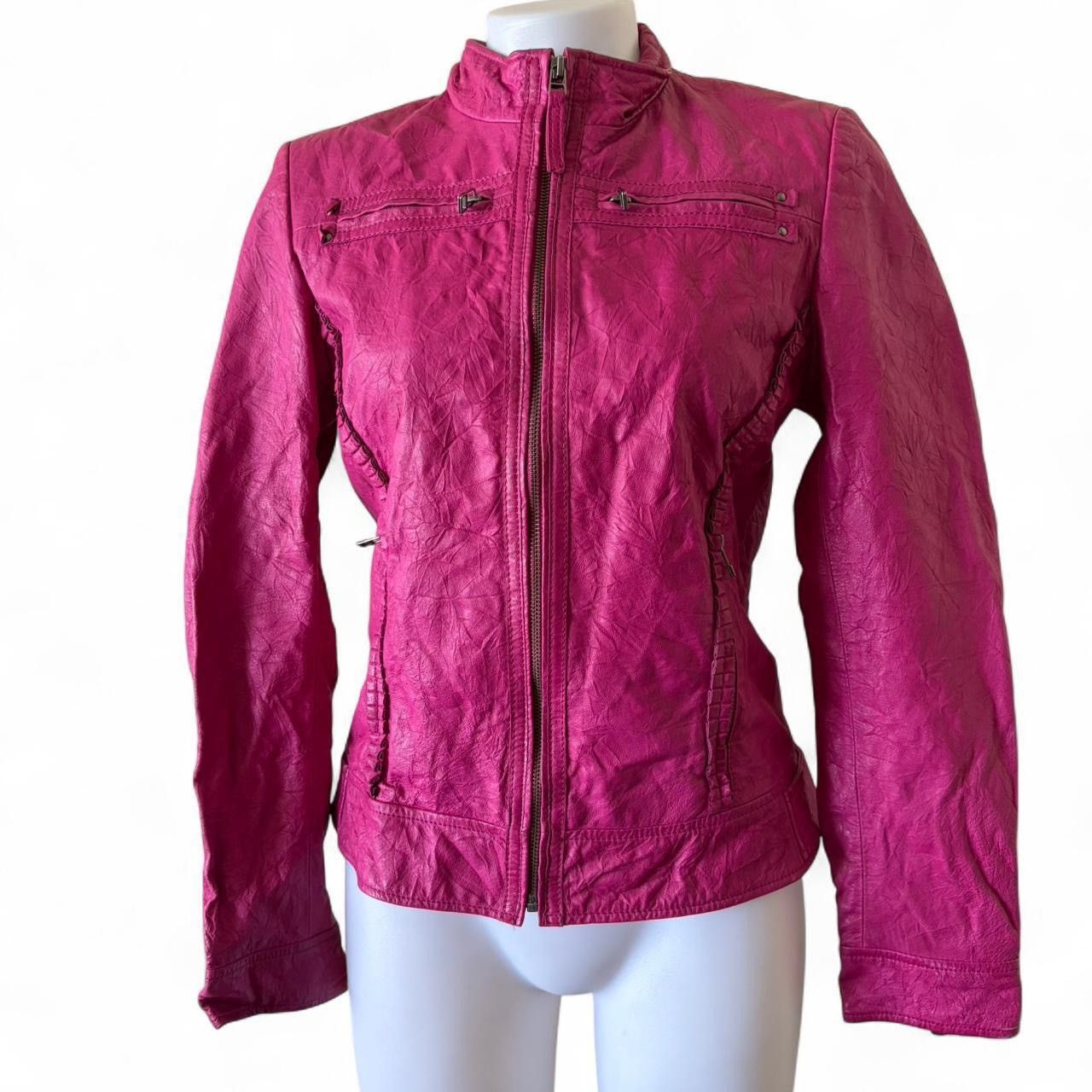Danier Vintage Y2K Genuine Pink Leather Biker Moto Jacket Size S / US 4 / IT 40 - 3 Thumbnail