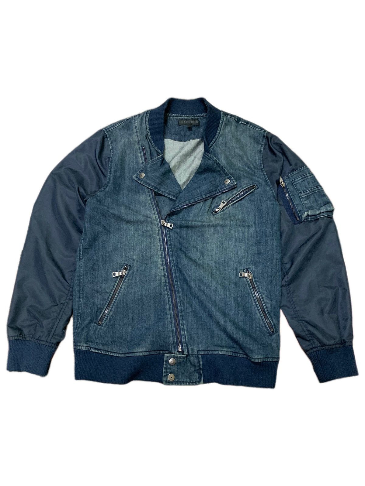 image of In The Attic Crazy Sick Denim Bomber Jacket Punk Bikers Style, Men's (Size Large)