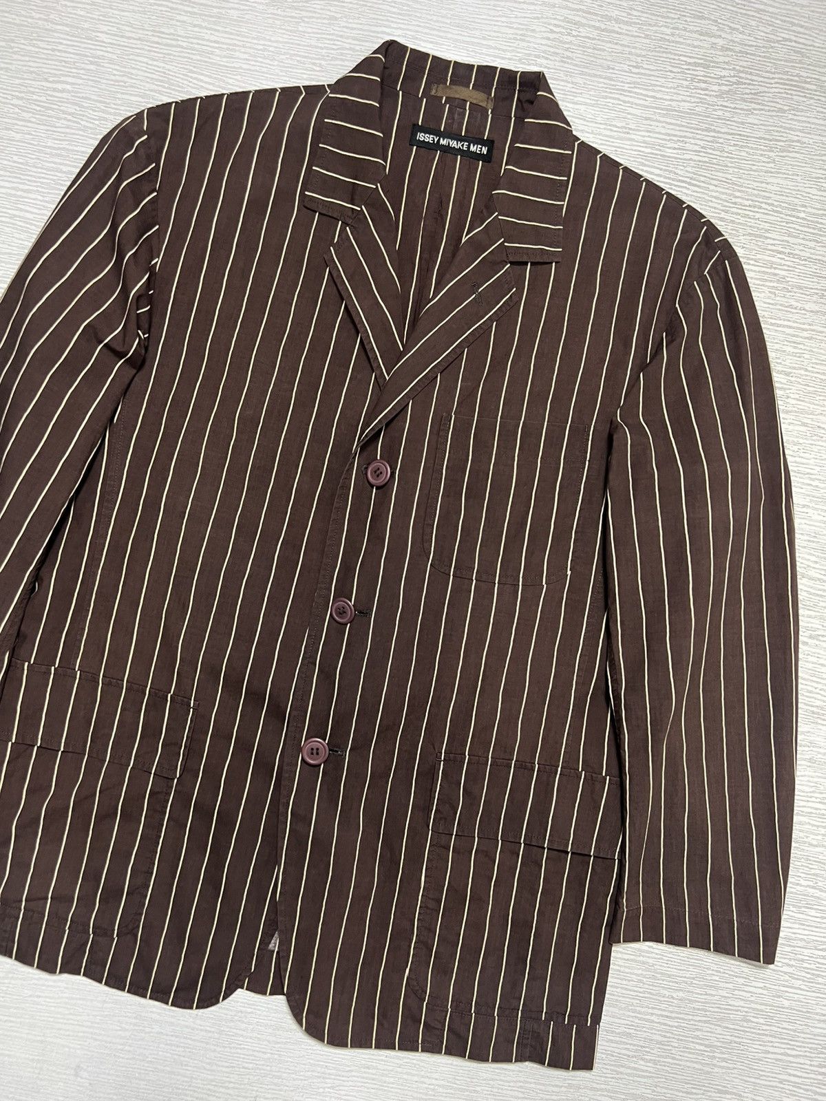 Issey Miyake Issey Miyake Men - Cinch Back Stripe Blazer Size US M / EU 48-50 / 2 - 5 Thumbnail