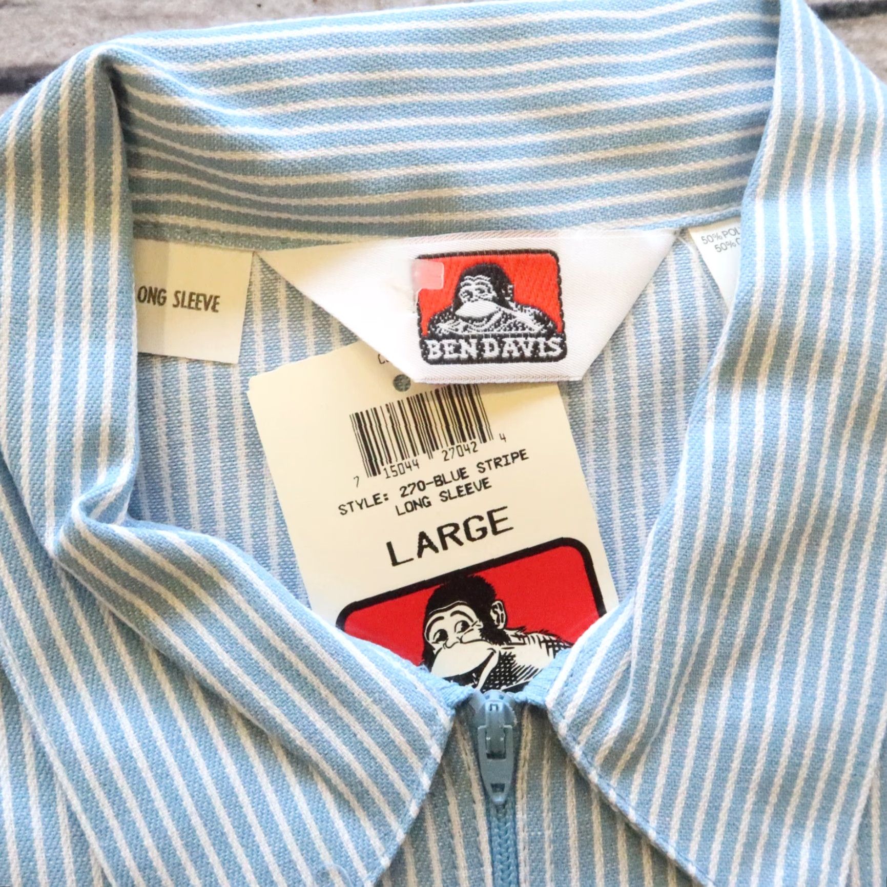 Ben Davis VINTAGE Ben Davis Long Sleeve Work Shirt, Blue - Size L, Cotton Blend, Made in USA, Deadstock, Union Made, Men’s (Mens) Size US L / EU 52-54 / 3 - 3 Thumbnail