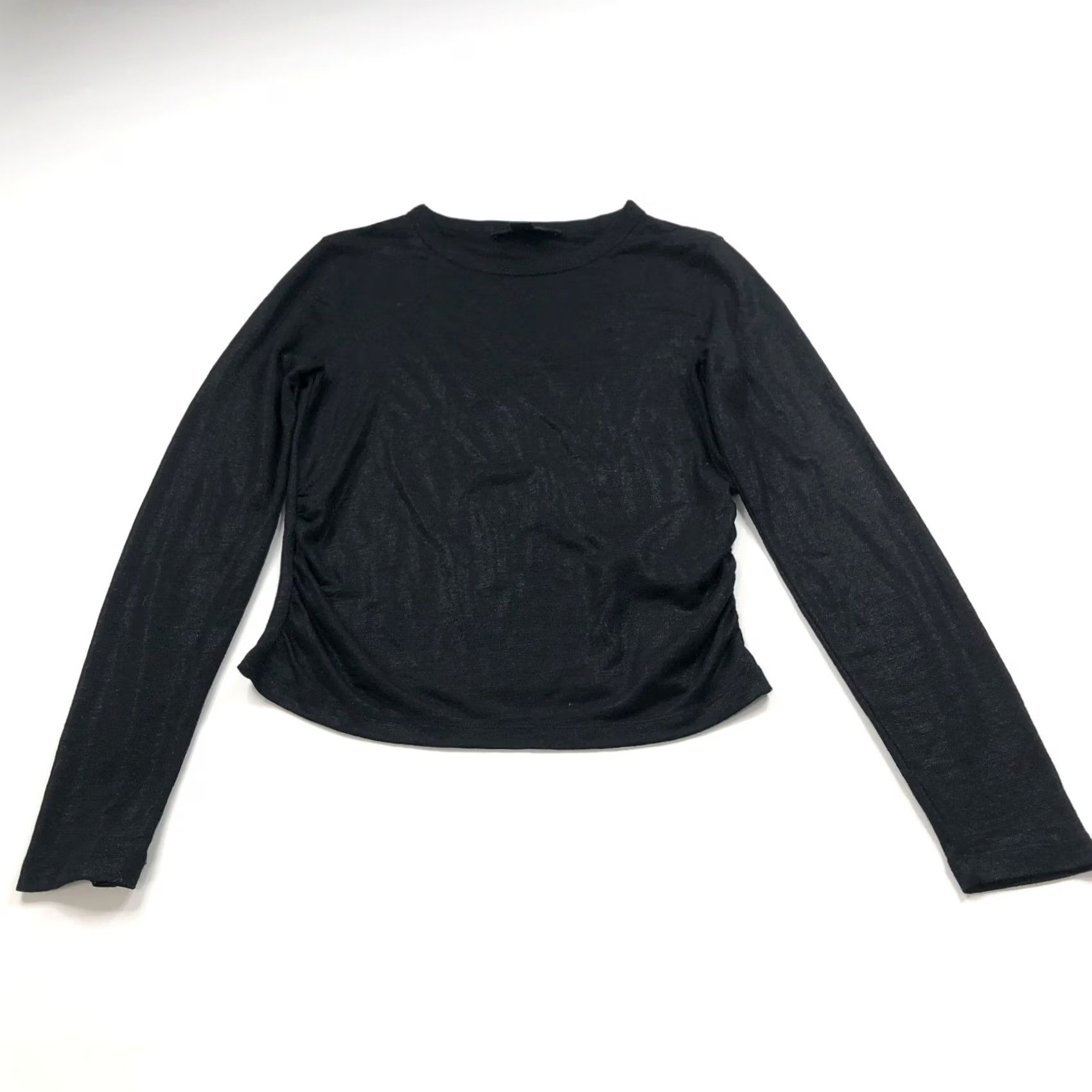 Allsaints All Saints Tina Shimmer US 4 Lightweight Ruched Gather Shirt Top Black MINT HRJ Shirt Womens 4 Black Lightweight Ruched Gather Front-Exposure? Size S / US 4 / IT 40 - 6 Thumbnail