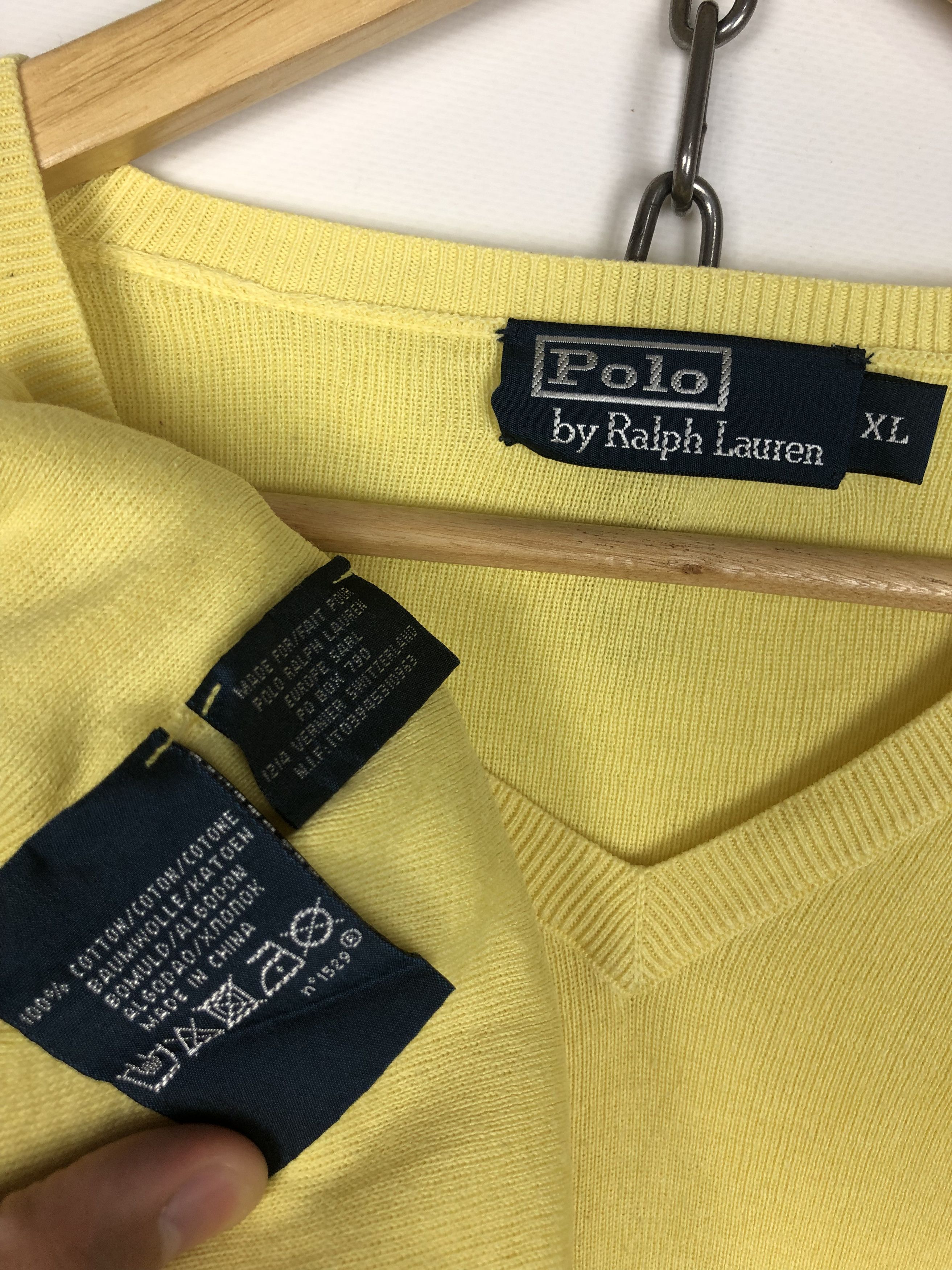Polo Ralph Lauren Polo Ralph Lauren Sweater V-Neck Pullover Logo Yellow XL Size US XL / EU 56 / 4 - 8 Thumbnail