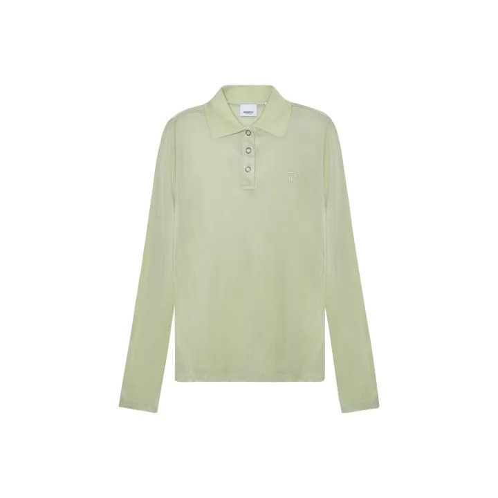 Burberry Burberry Long Sleeve Polo Shirt in Misty Green 0079 Size M / US 6-8 / IT 42-44 - 1 Thumbnail