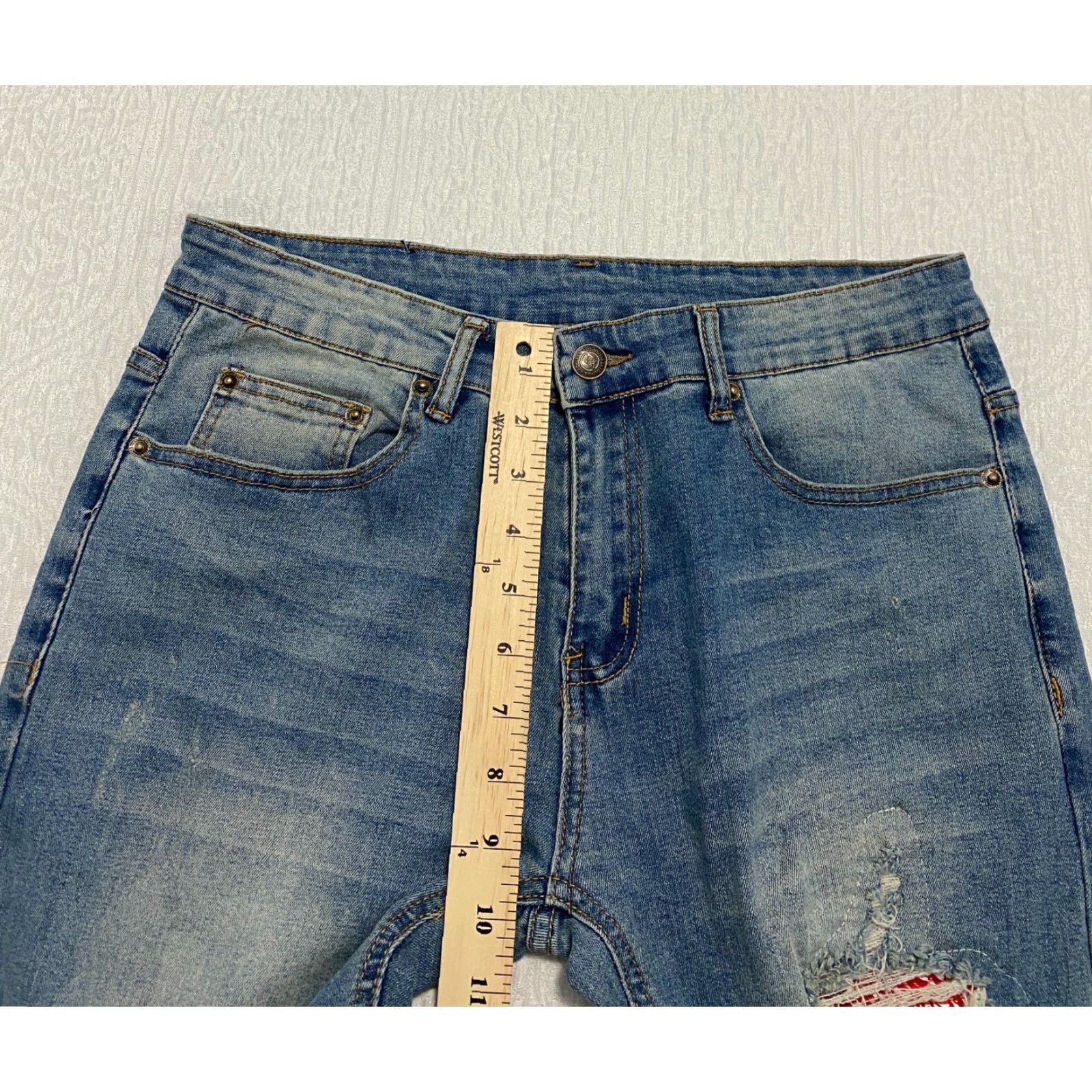 Vintage Y&R Young Reckless Jeans Mens 30 Blue Ripped Distressed Patch Skinny Size US 30 / EU 46 - 4 Thumbnail