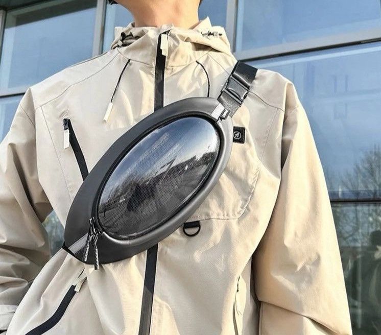 Transparent Tube Y2K Gorpcore Crossbody Bag in Grey, Men's