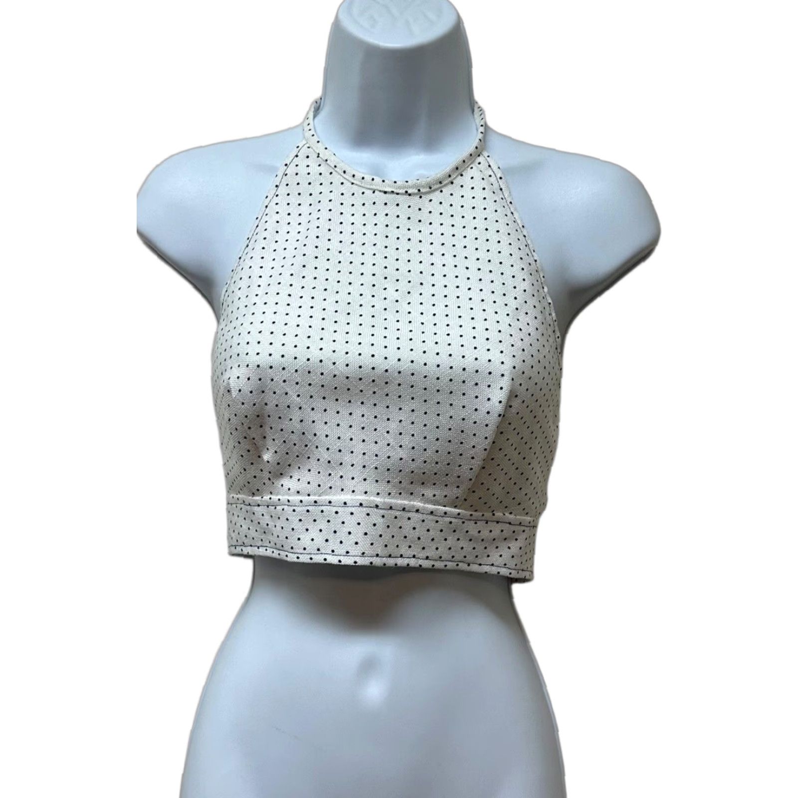 Vintage VINTAGE Halter Top - Black & White Polka Dot Crop Retro Pinup Union Made in USA Size M / US 6-8 / IT 42-44 - 1 Thumbnail
