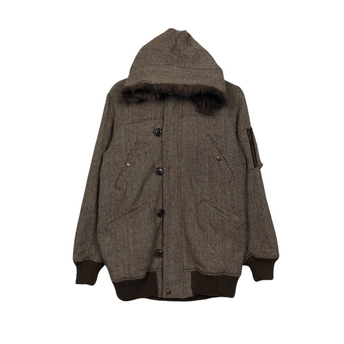 Japanese Brand 📌Vintage Wool Herringbone Fur Hoodie Jacket Size US M / EU 48-50 / 2 - 2 Thumbnail
