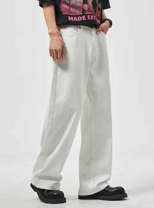 Japanese Brand Men's white American retro straight loose wide-leg jeans Size US 32 / EU 48 - 2 Thumbnail