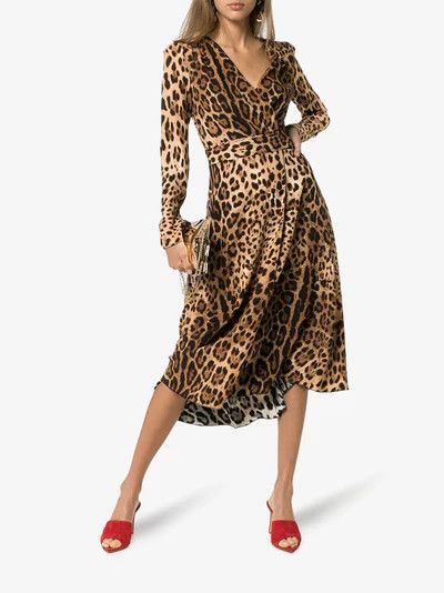 Dolce & Gabbana o1y0825 Leopard-Print Midi Dress in Beige/Brown Size XS / US 0-2 / IT 36-38 - 4 Thumbnail