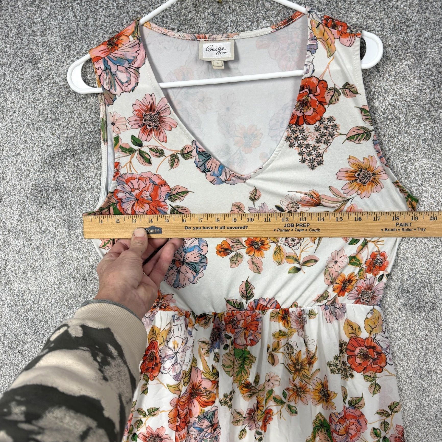 Vintage Beige by eci Maxi Dress Floral White L Sleeveless V-Neck Chiffon Lined Summer Boho Beach Beachwear Size L / US 10 / IT 46 - 3 Thumbnail