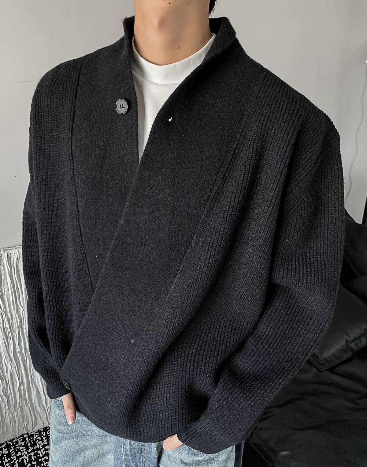 Japanese Brand Cleanfit retro fashion wrap knit cardigan knitwear Size US XL / EU 56 / 4 - 1 Thumbnail