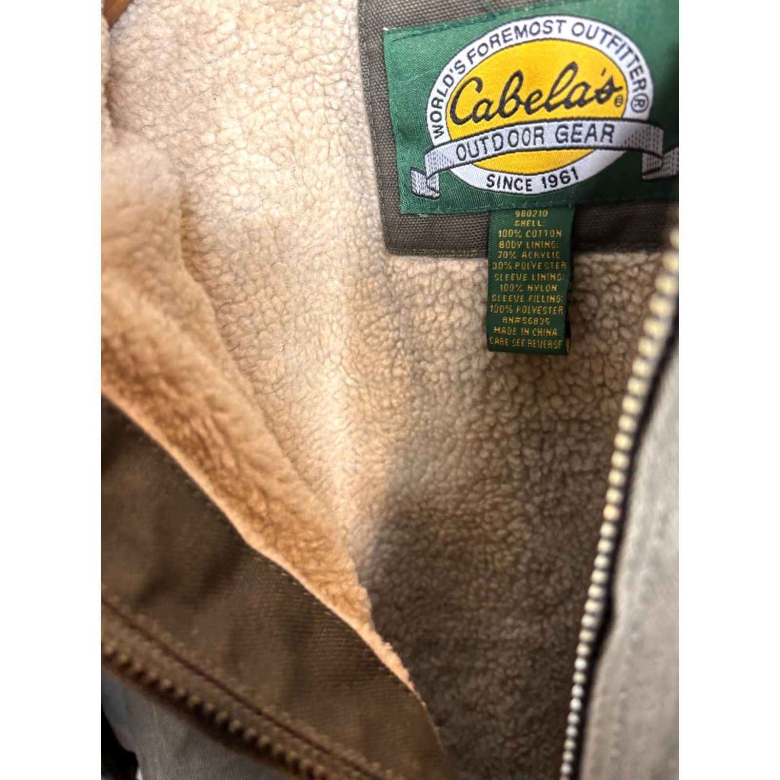 Vintage Cabela's Jacket Mens XL Green Sherpa Lined Cotton Collar Full Zip Heavy 4563 Jacket Size US XL / EU 56 / 4 - 6 Thumbnail