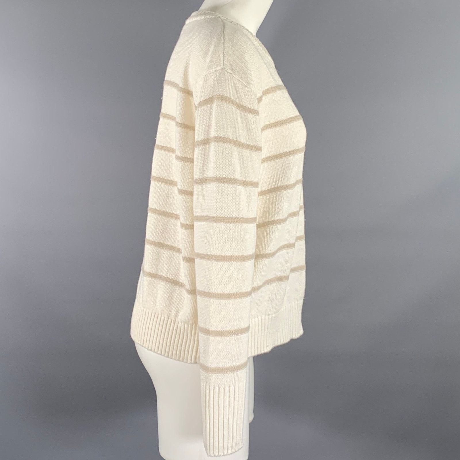 KINROSS KINROSS Size M Cream Tan Linen Stripe Pull On Sweater Size M / US 6-8 / IT 42-44 - 2 Thumbnail