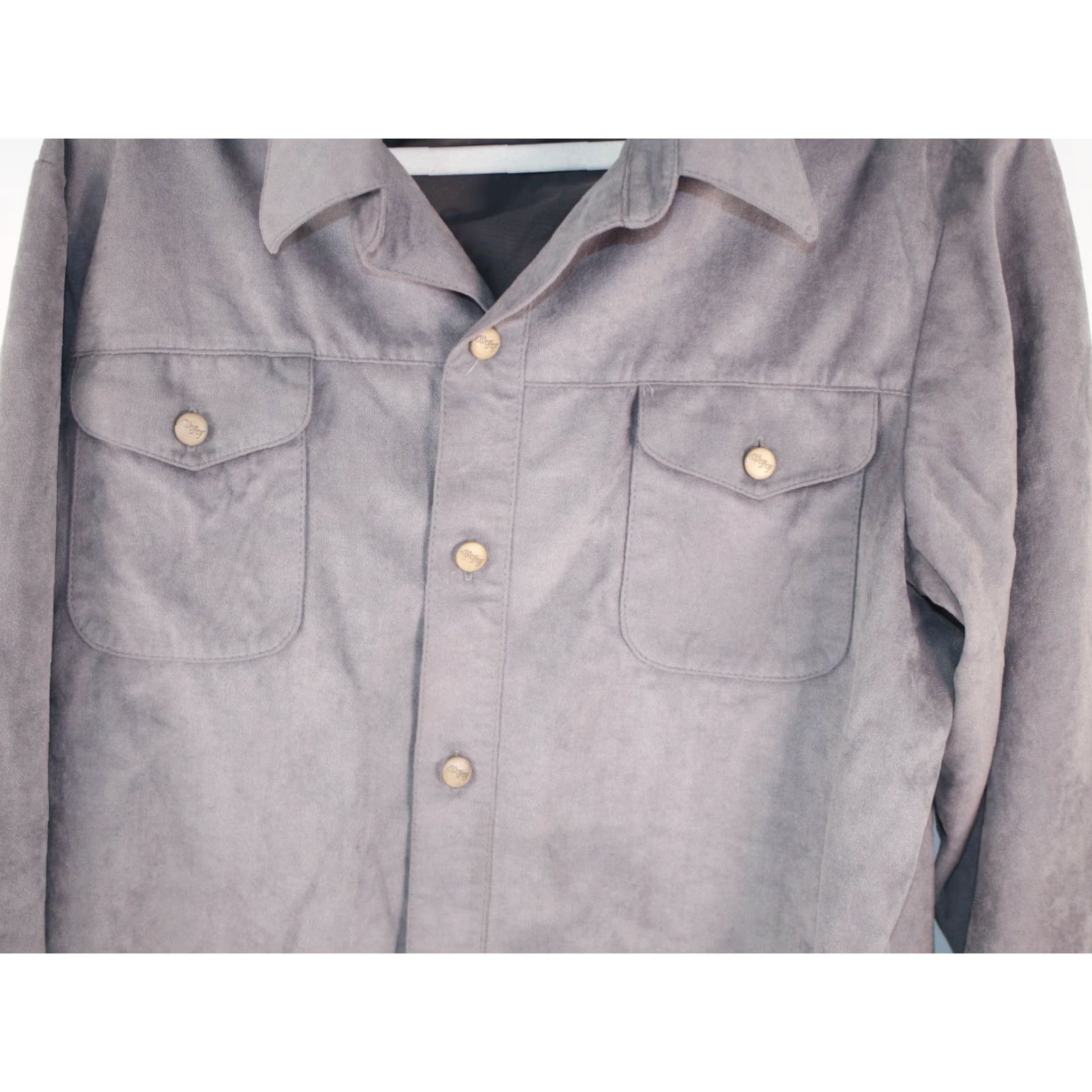 Farah Farrah Chammied Long Sleeve Button-Up Shirt Mens Casual Gray L Pocketed Solid Cotton Polyester Size US L / EU 52-54 / 3 - 2 Thumbnail