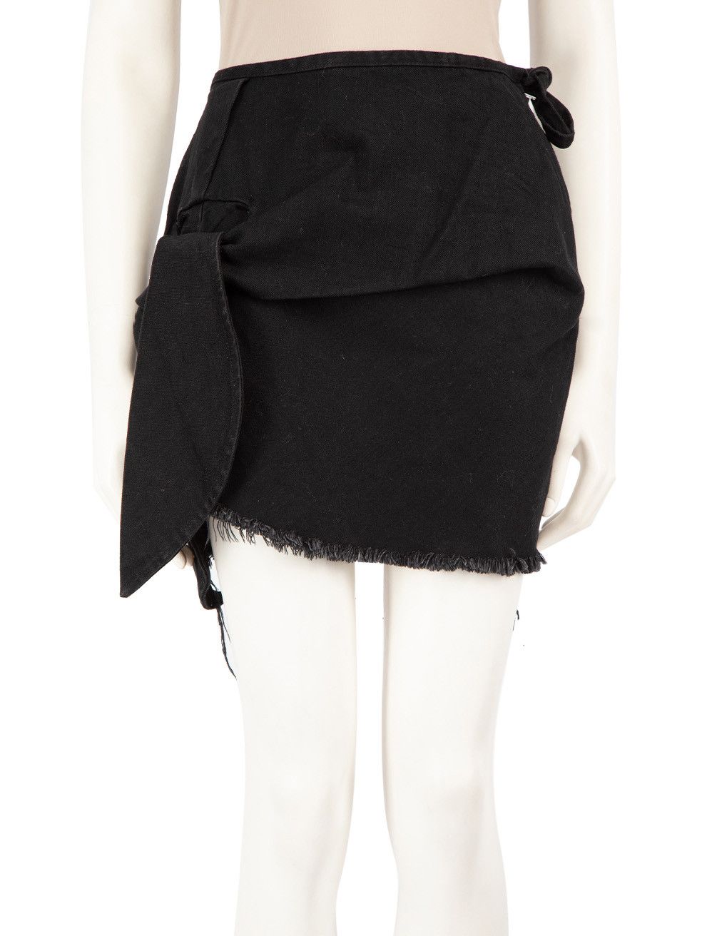 image of Marques Almeida Black Denim Raw Hem Mini Skirt, Women's (Size 27)