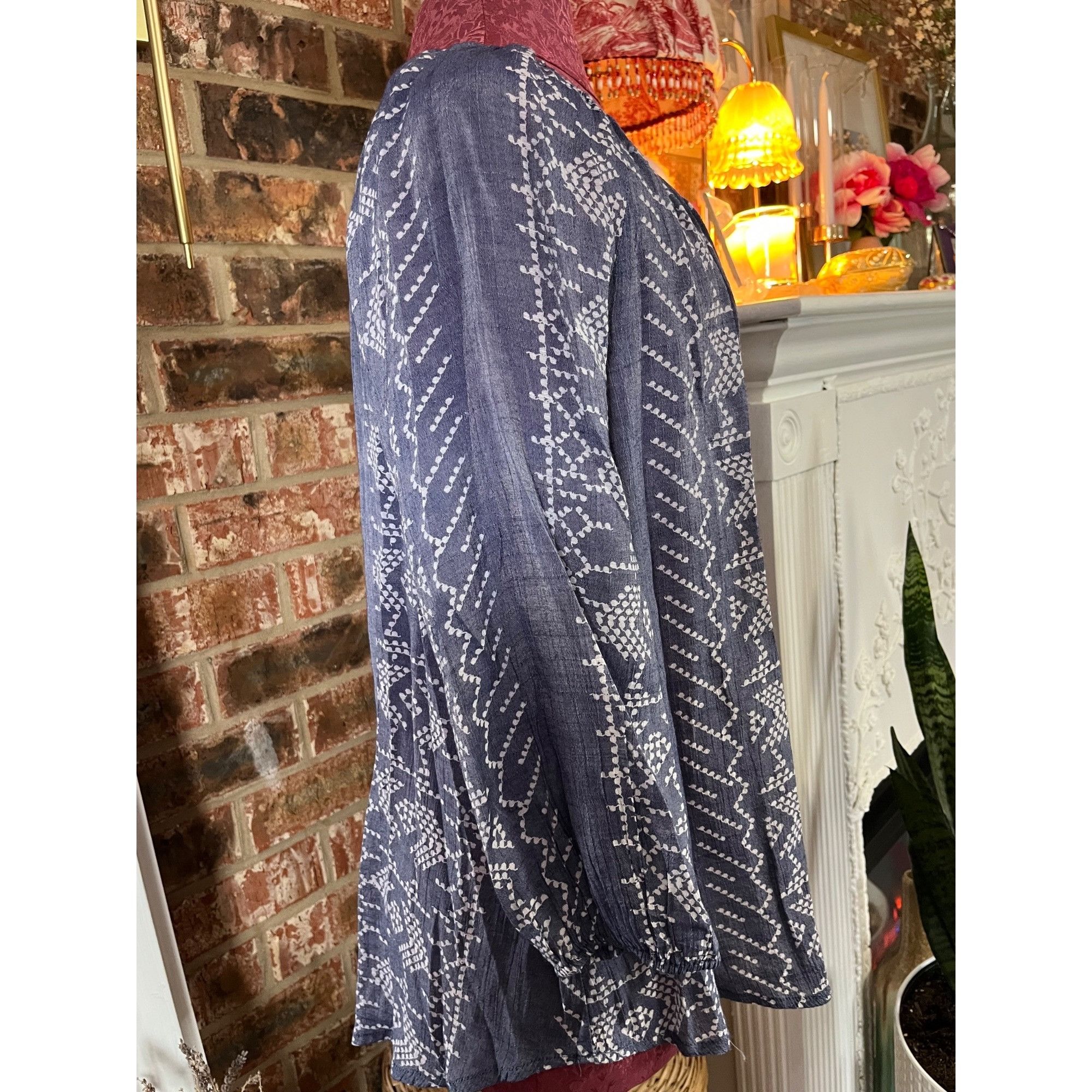 Other Fred David Womens Boho Style Blue & White Printed Long Sleev Size S / US 4 / IT 40 - 2 Thumbnail