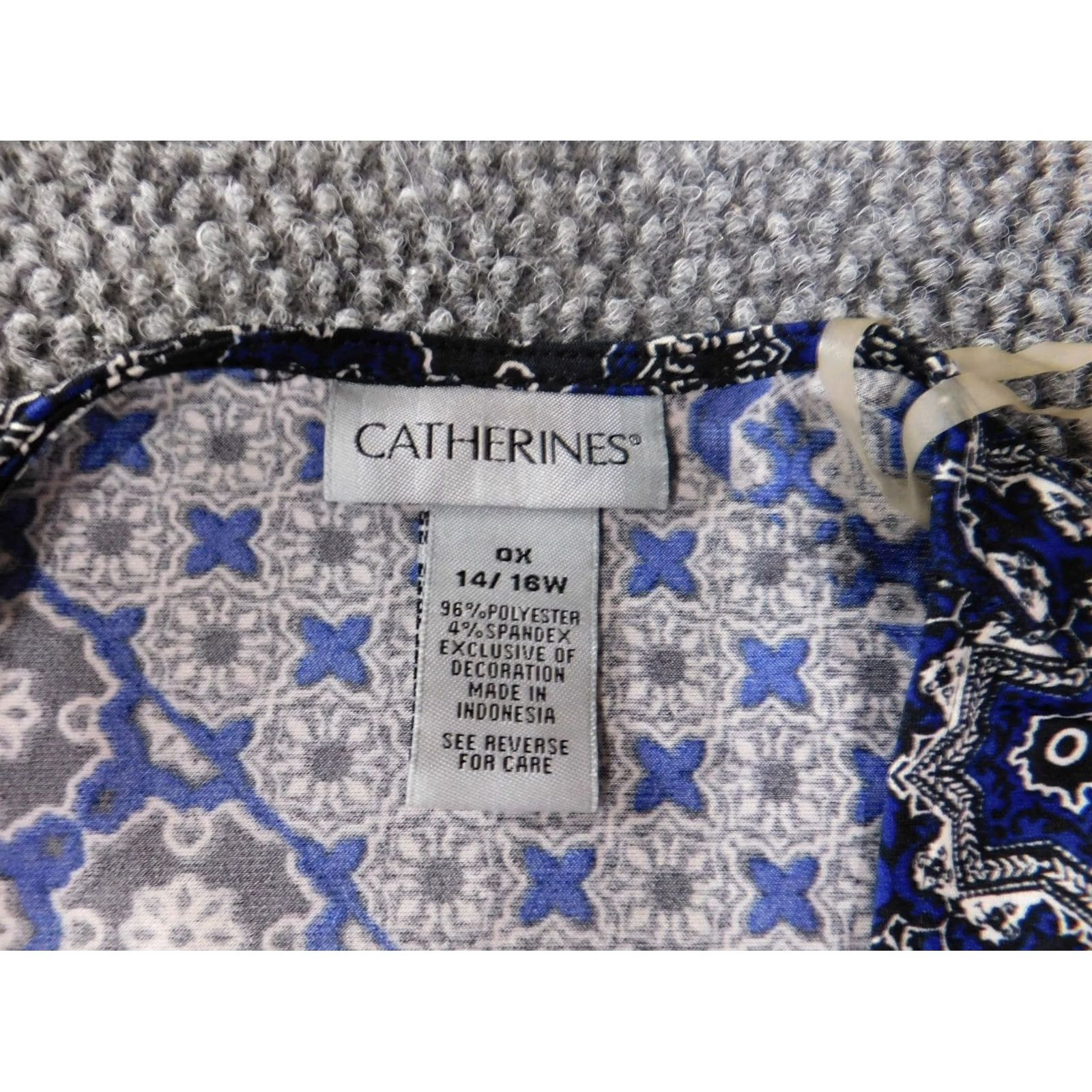 Vintage Catherines Top Blouse Blue 0X Women Polyester Spandex Round Neck Long Sleeve Pullover Casual Size XL / US 12-14 / IT 48-50 - 5 Thumbnail