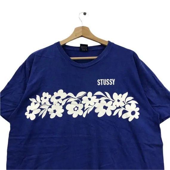 Stussy Vtg 90’ STUSSY HIBISCUS Made In USA Blue Tee Shirt Size US L / EU 52-54 / 3 - 2 Thumbnail