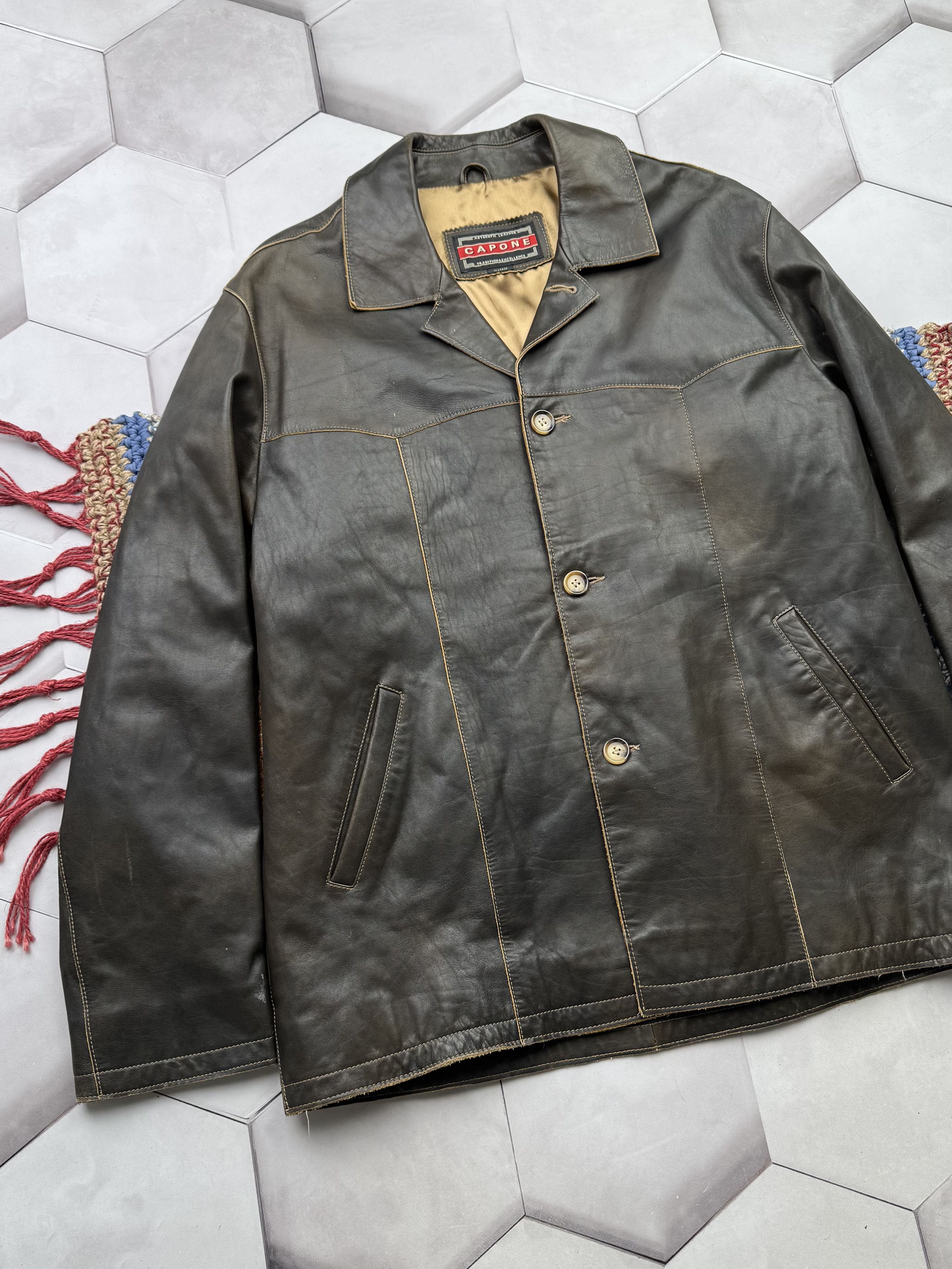 Vintage Vintage Faded Effect Leather Jacket (E4) Size US XXL / EU 58 / 5 - 2 Thumbnail