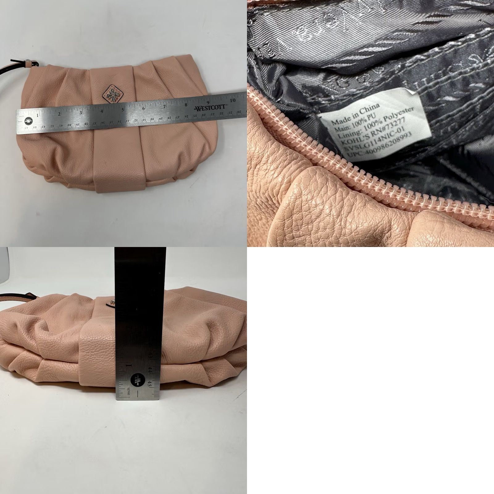Vintage Vera Wang Simply Vera Wang Clutch Wristlet Pink Gray Made Bag Womens Small Faux Leather Zip Wrist Strap Pebbled Lightweight Pattern: Solid Size ONE SIZE - 8 Thumbnail