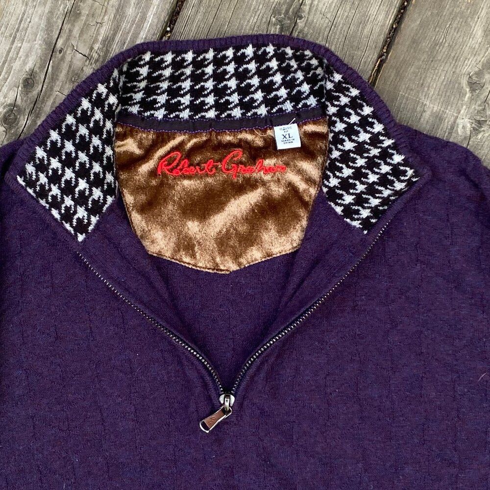 Vintage Robert Graham Stretch Knit 1/4 Zip Pullover 100% Wo