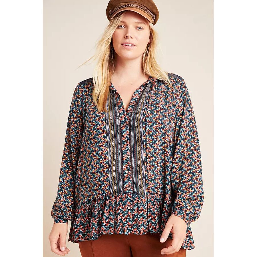 Anthropologie Maeve by Anthropologie Floral Peasant Blouse V-Neck Tunic Size M / US 6-8 / IT 42-44 - 1 Thumbnail