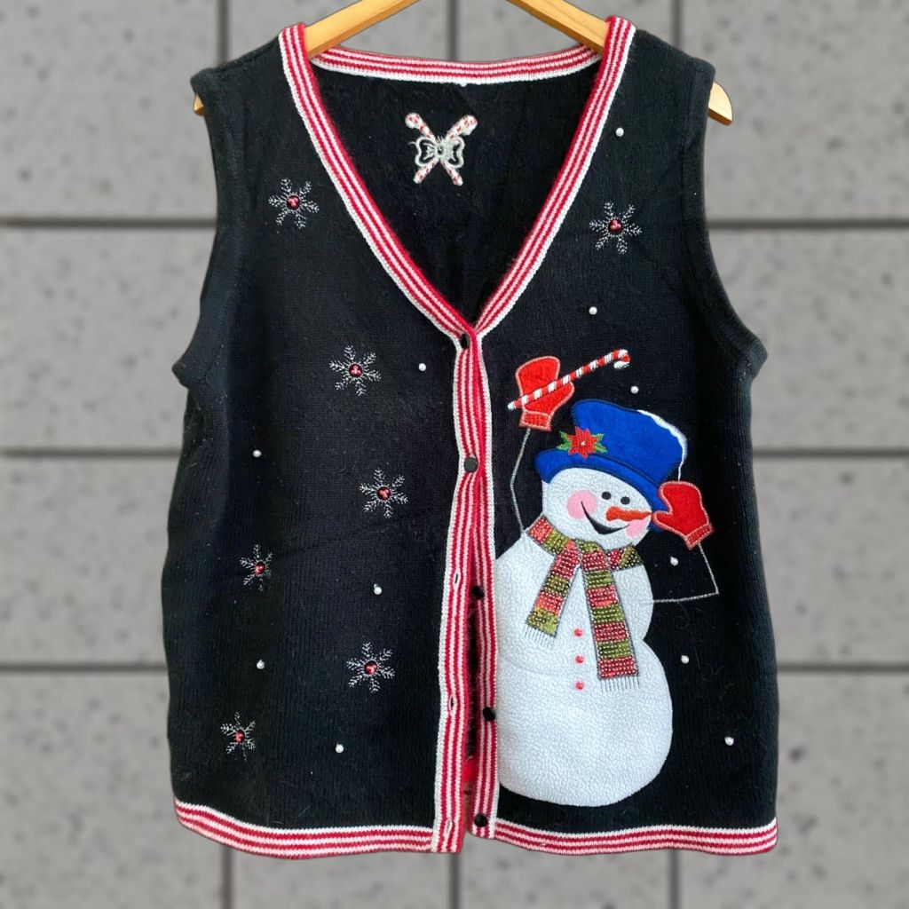 Vintage WOMEN'S VINTAGE UGLY (NOT SO MUCH) CHRISTMAS VEST - SIZE Large See Measurements Size L / US 10 / IT 46 - 1 Thumbnail