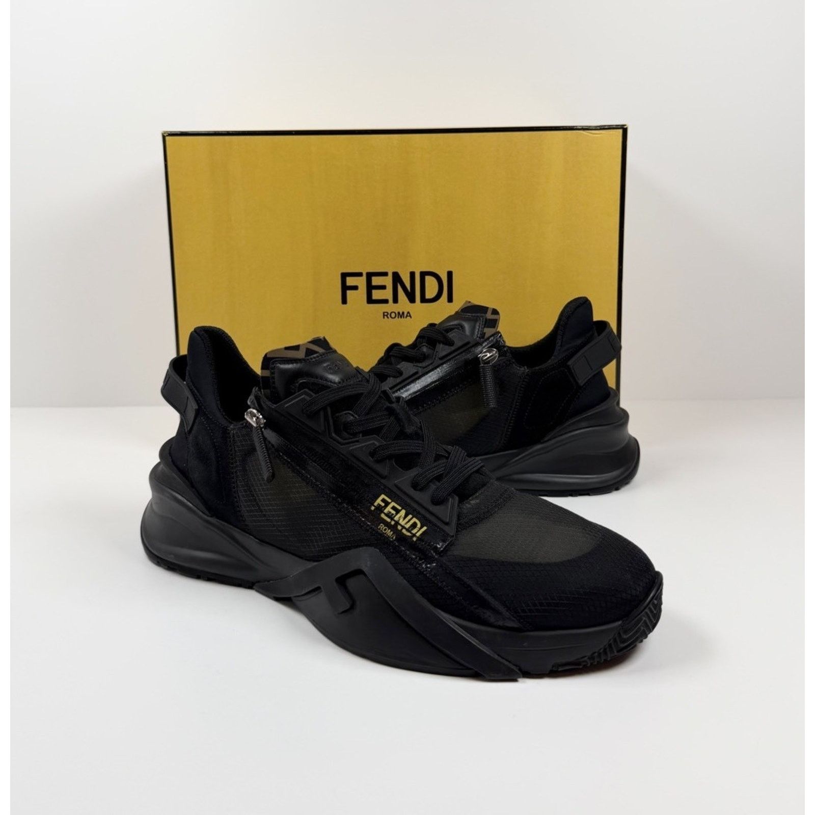 Fendi Size 11UK/12US - Fendi Flow FF Monogram Side-Zip Trainers Size US 12 / EU 45 - 2 Thumbnail