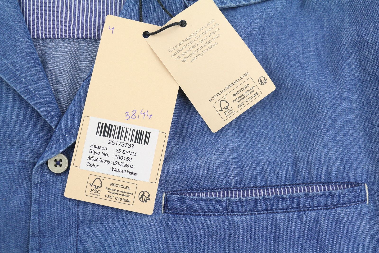 Scotch & Soda L Blue Denim Look Short Sleeve Shirt 88526 Size US L / EU 52-54 / 3 - 7 Thumbnail