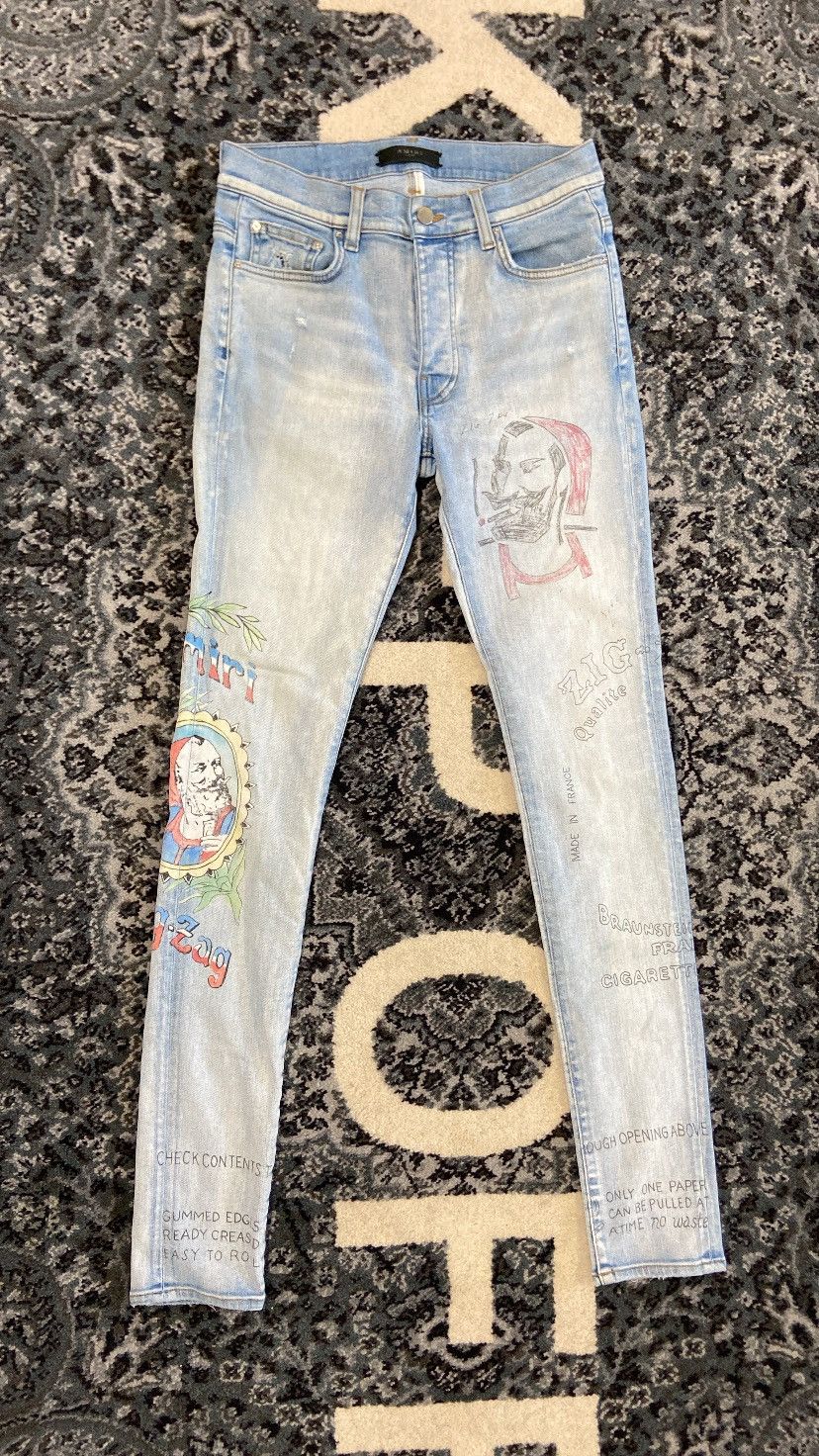 image of Amiri Zig Zag Blue Jeans Size 30, Men's