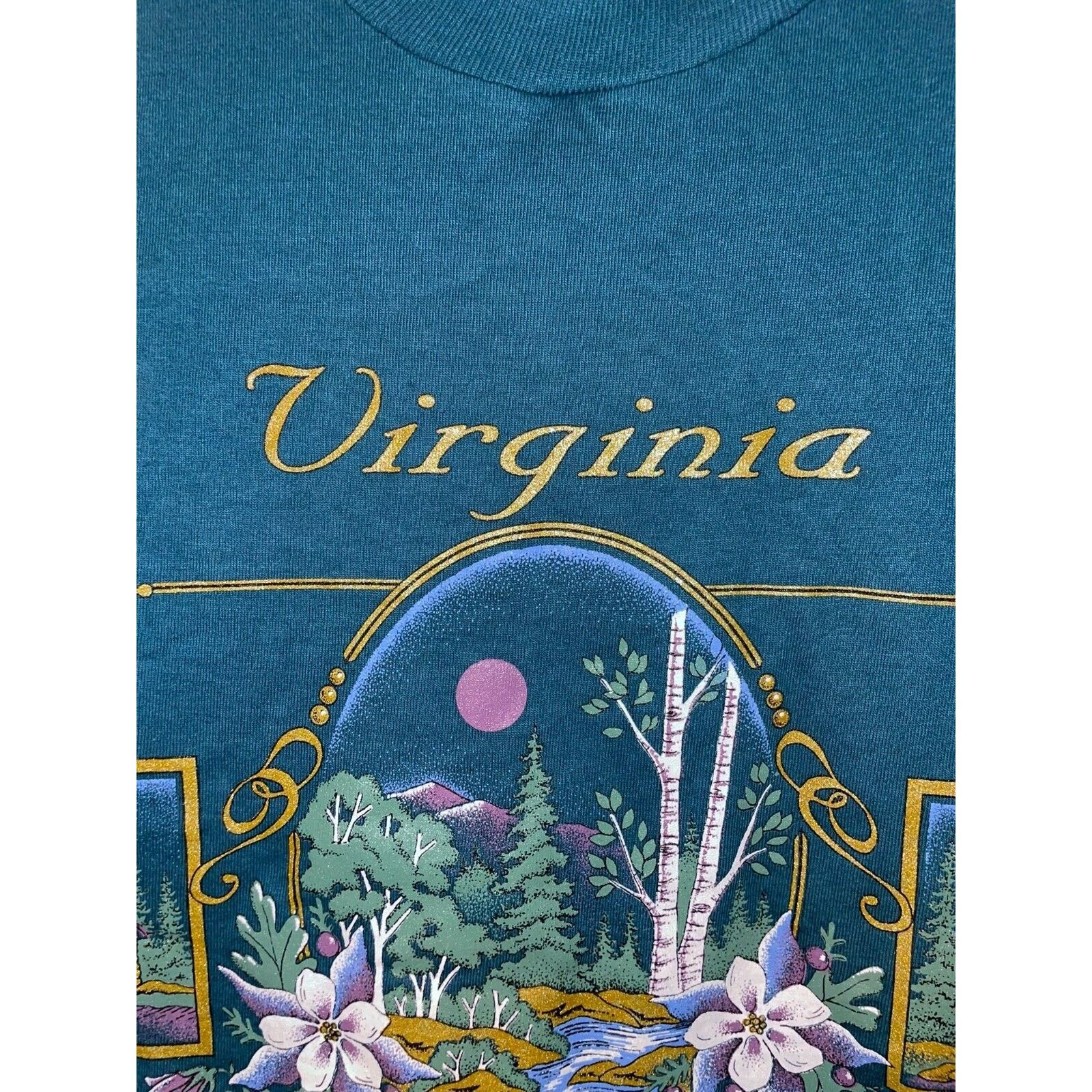 Jerzees Vintage Virginia Shirt Mountains Mountain Green Tee VTG 90s Size US L / EU 52-54 / 3 - 4 Thumbnail