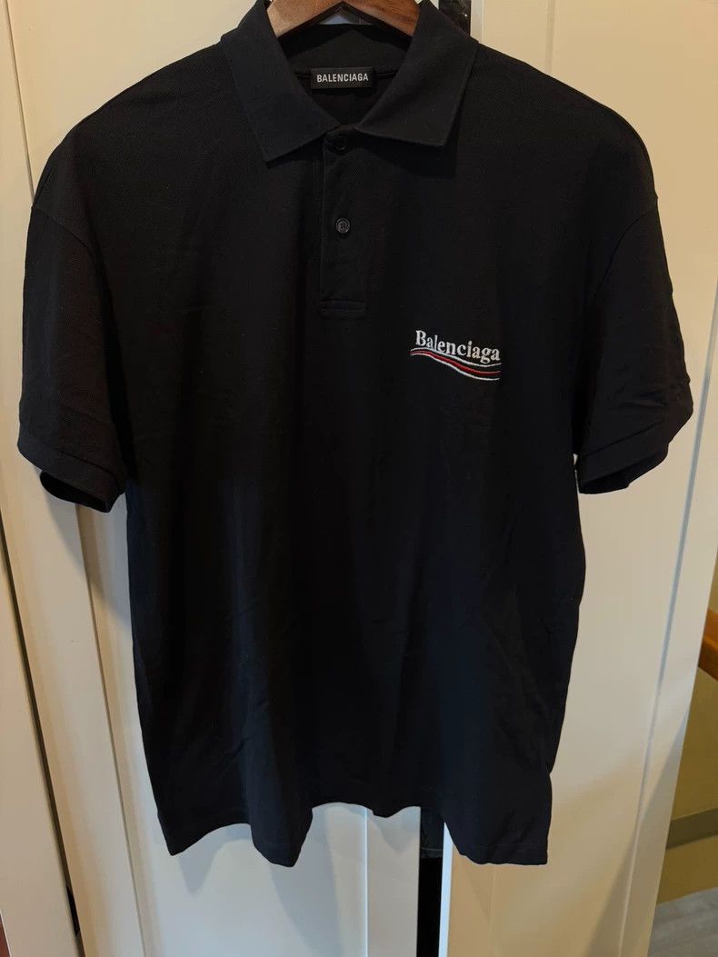 Balenciaga Black Cola Wave Embroidered Polo Shirt Short Sl