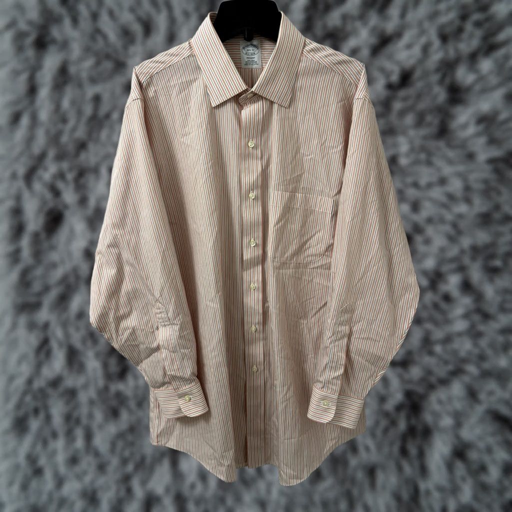 Brooks Brothers Brooks Brothers Shirt Mens 16.5 Orange White Striped Regent Non Iron L/S Dress Shirt Louis Reg Reviews? Size US XL / EU 56 / 4 - 1 Thumbnail