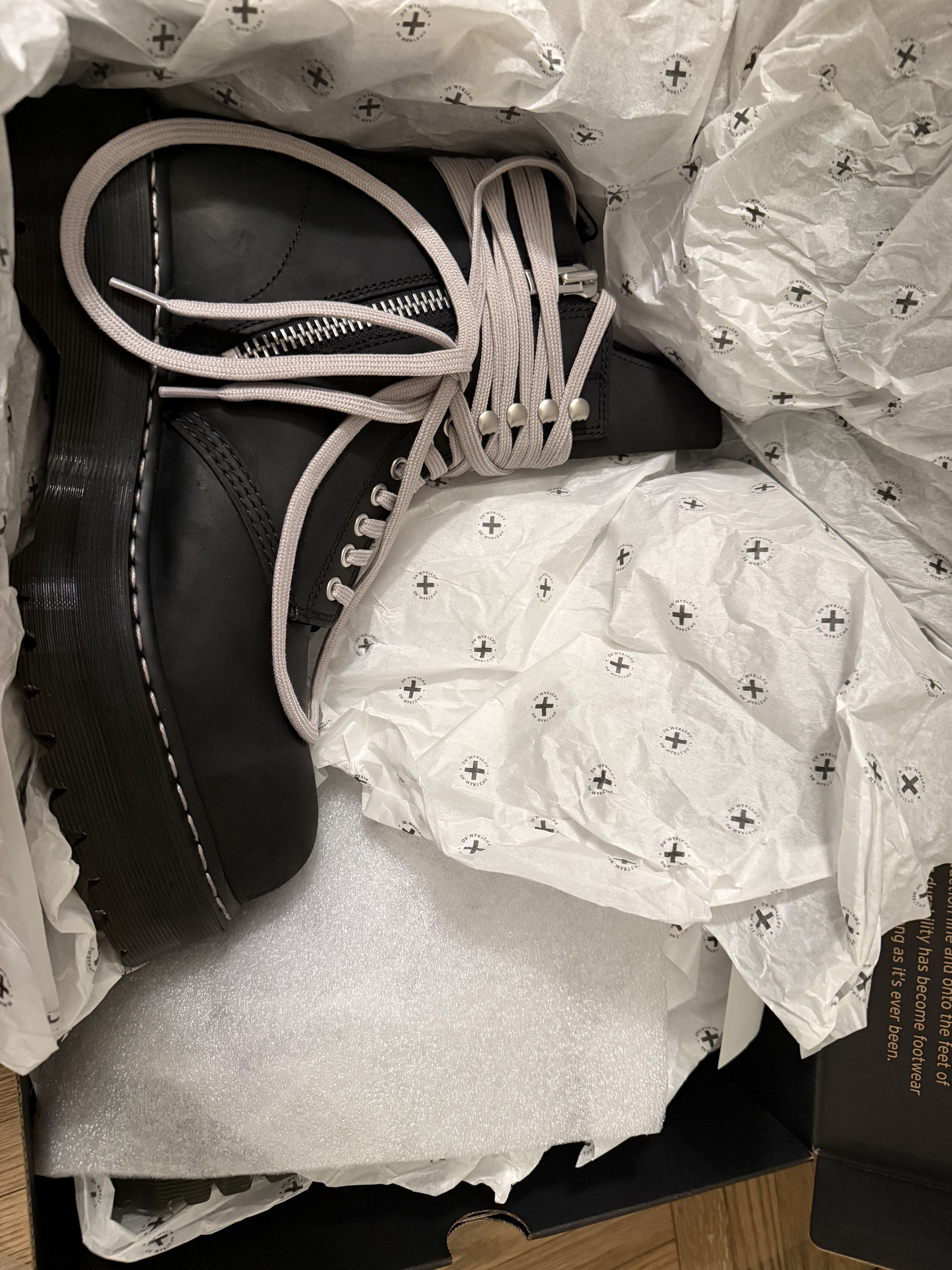 Dr. Martens × Rick Owens STEEL TOE QUAD Wraparound Lace Leather Platform Boots Size US 12 / EU 45 - 6 Thumbnail