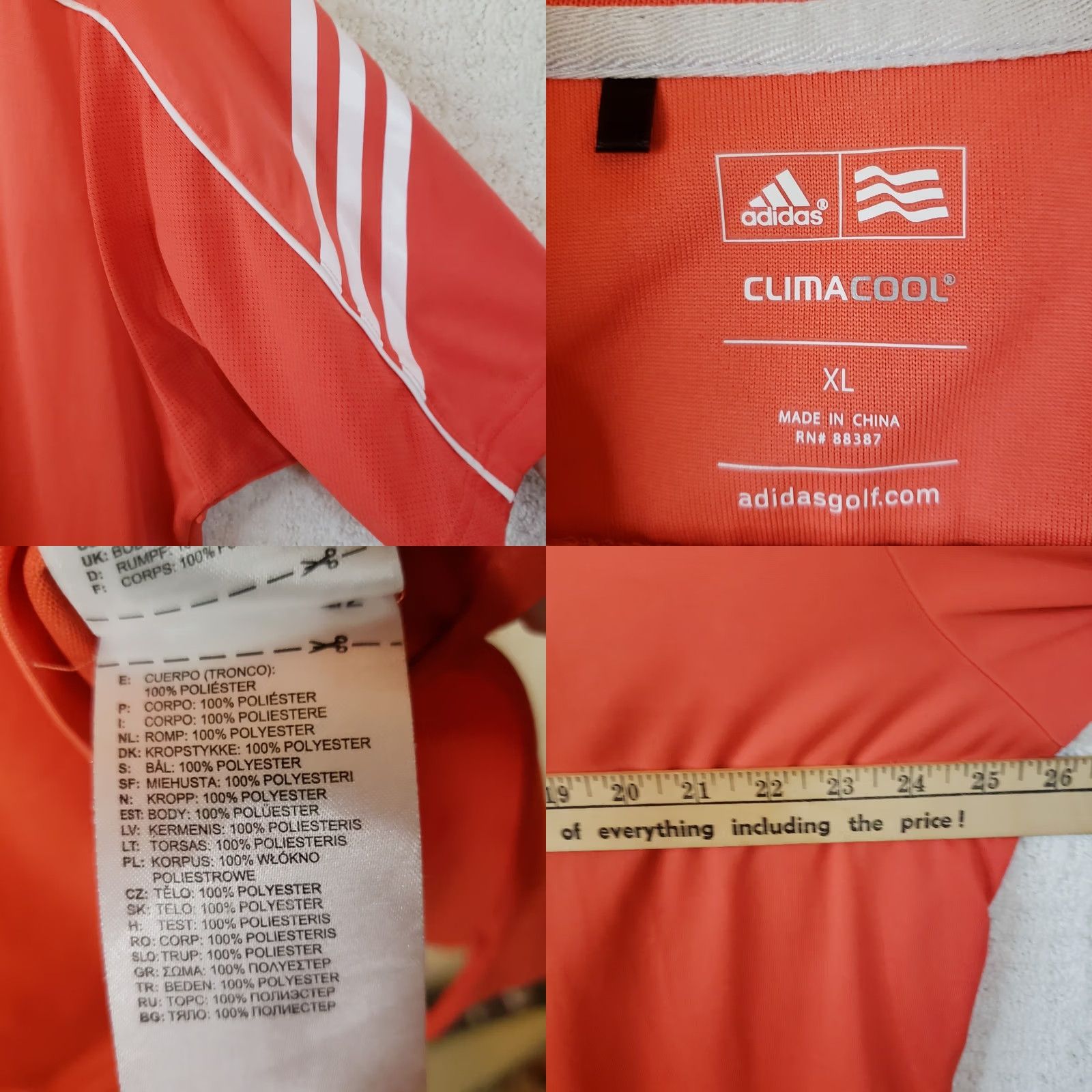Adidas Adidas Climacool Polo Shirt Mens XL Orange Short Sleeve Golf Polo Shirt Size US XL / EU 56 / 4 - 9 Thumbnail