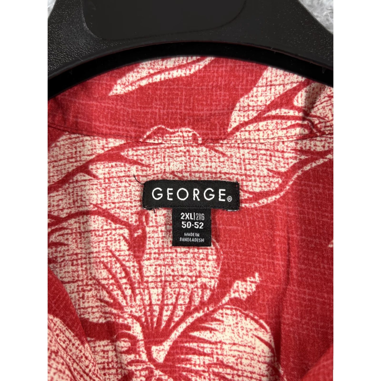 George George Shirt Men 2XL XXL Red White Floral Hibiscus Palm Button Up Hawaiian Rayon Size US XXL / EU 58 / 5 - 7 Thumbnail