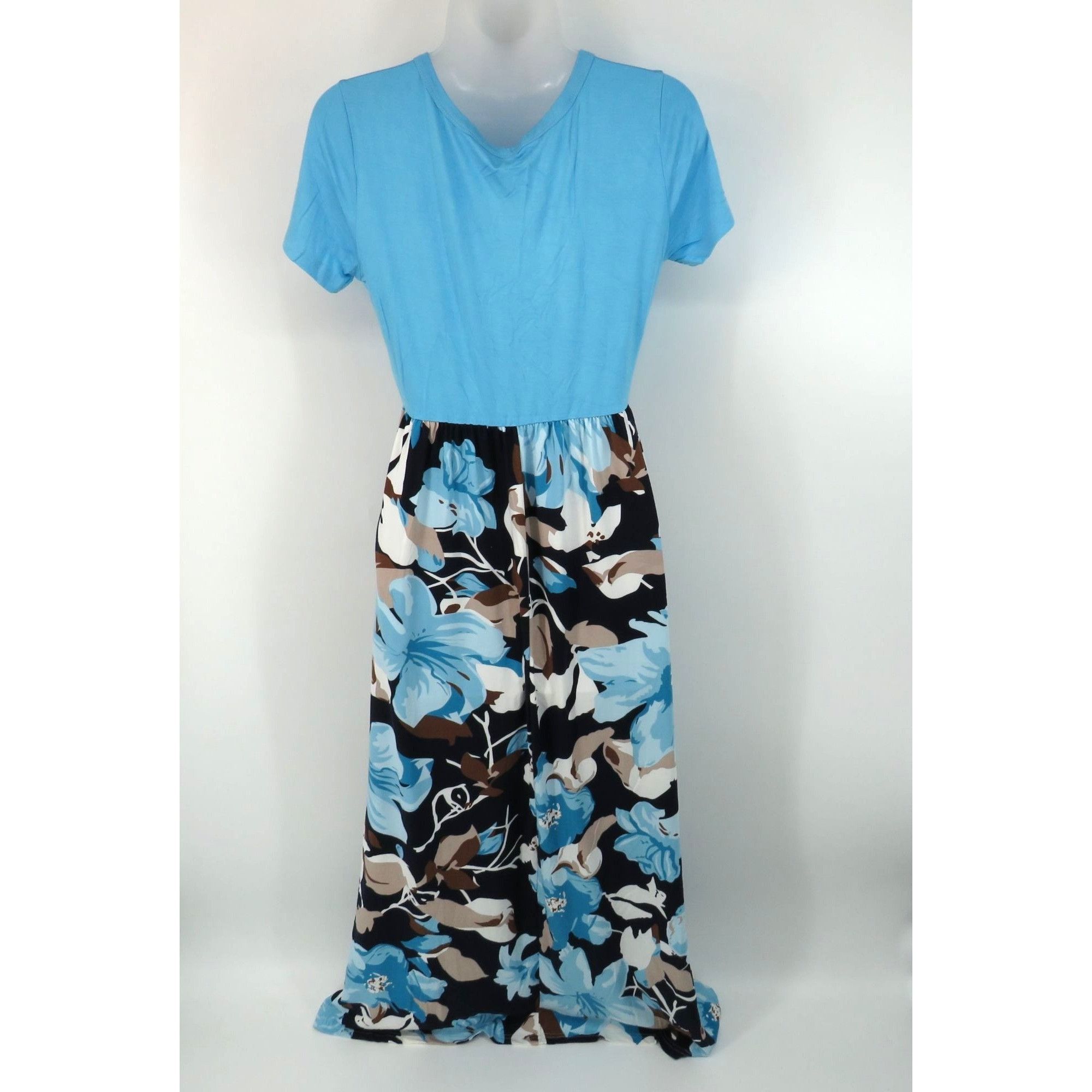 Other Auselily Blue & Floral Maxi Dress Short Sleeve Pockets Small Size S / US 4 / IT 40 - 2 Thumbnail