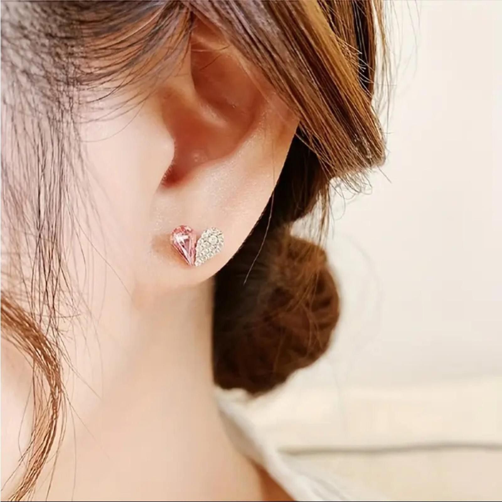Designer Pretty Pink and Gold Cz Diamond Heart Stud Earrings Size ONE SIZE - 2 Thumbnail